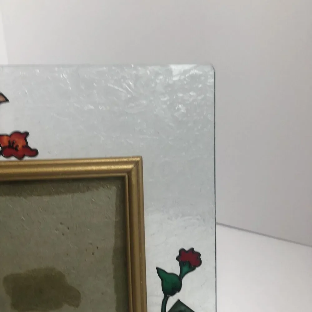 Hand painted Joan Baker Designs glass bird birdhouse picture frame‎